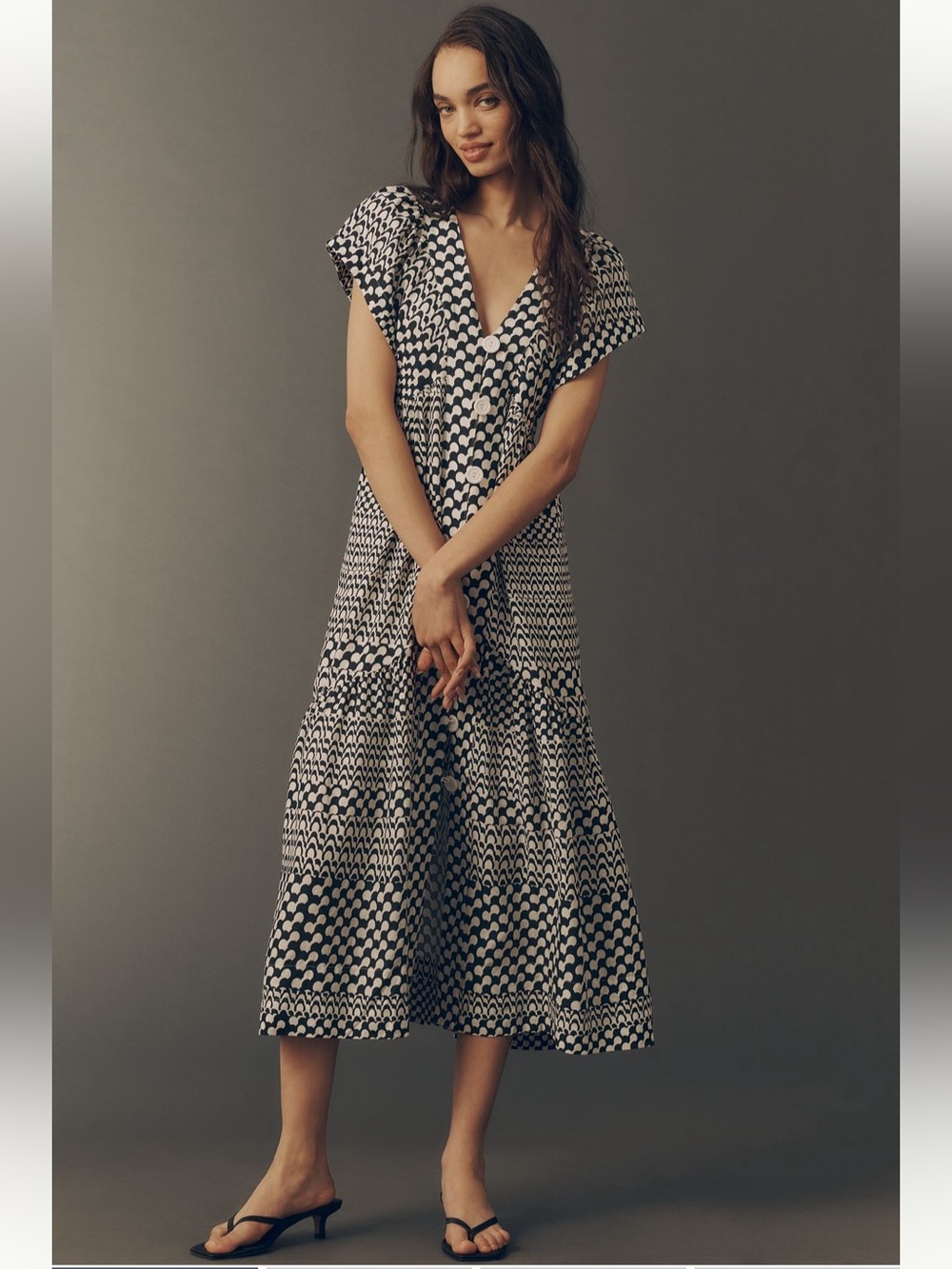 Anthropologie Renee Flutter-Sleeve Linen Button-Front Midi Dress Size Medium NWT